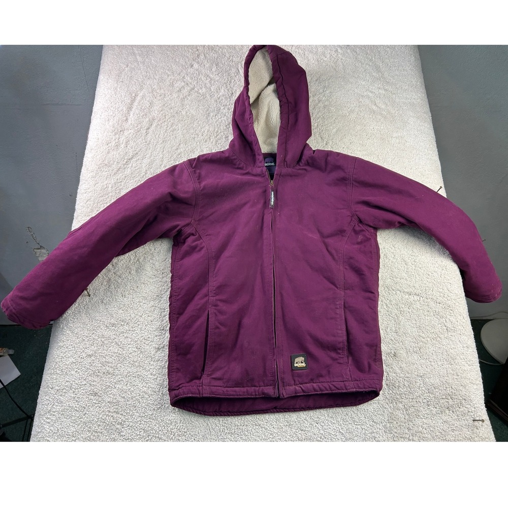 Berne Kids Workwear Jacket‎ Purple Sherpa Lined Hooded Size L Youth